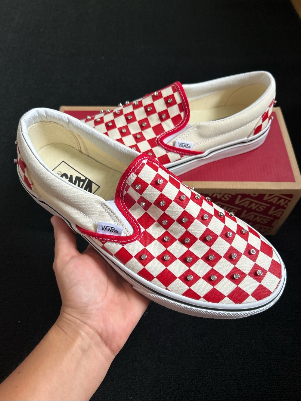 VANS checkerboard rhinestone slip on shoes sneakers women’s 8.5 new
